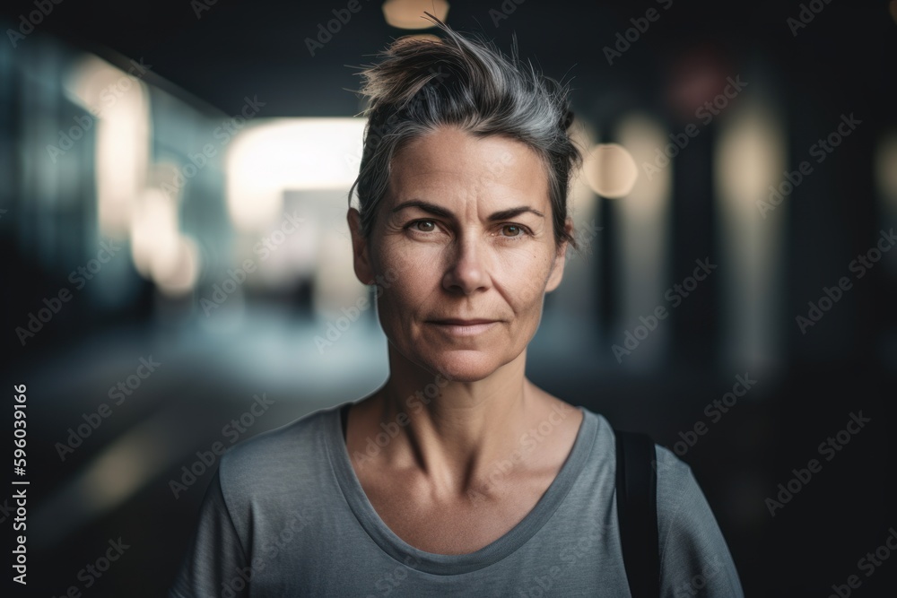 Portrait of a middle-aged woman in an urban setting. Portrait of a middle-aged woman in an urban setting.