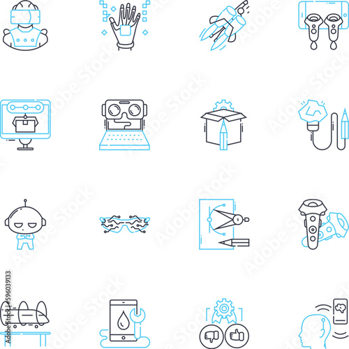 Cyber Technology linear icons set. Encryption, Firewall, Malware, Hacking, Phishing, Passwords, Cybercrime line vector and concept signs. Cybersecurity,VPN,Device outline illustrations photo
