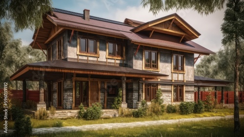 Vernacular exterior house design in daytime golden hour generative ai