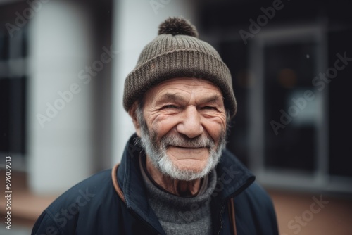 Portrait of an elderly man in a hat and jacket on the street