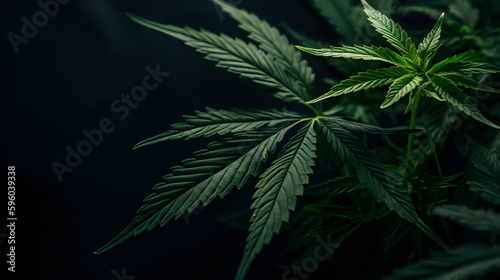 Green cannabis leaves creating a textured and natural background. created with Generative AI