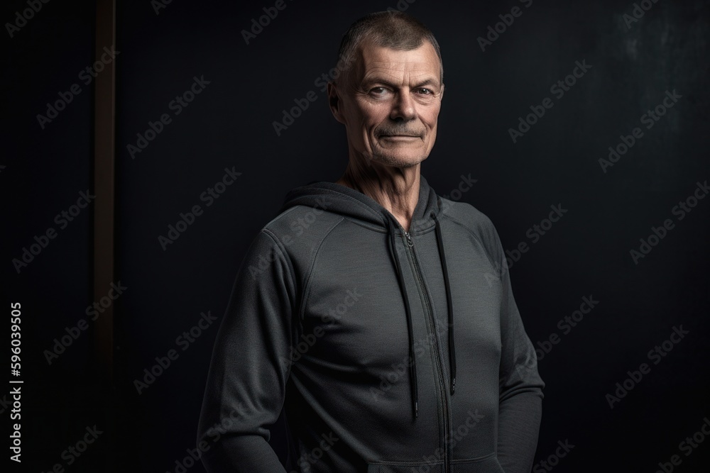 Portrait of a middle-aged man in sportswear on a black background Portrait of a middle-aged man in sportswear on a black background