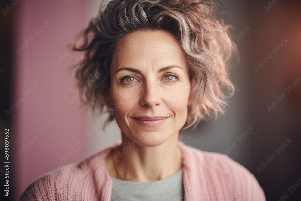 Portrait of beautiful middle-aged woman with short wavy hair