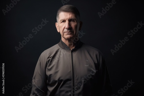 Portrait of a senior man in sportswear on black background