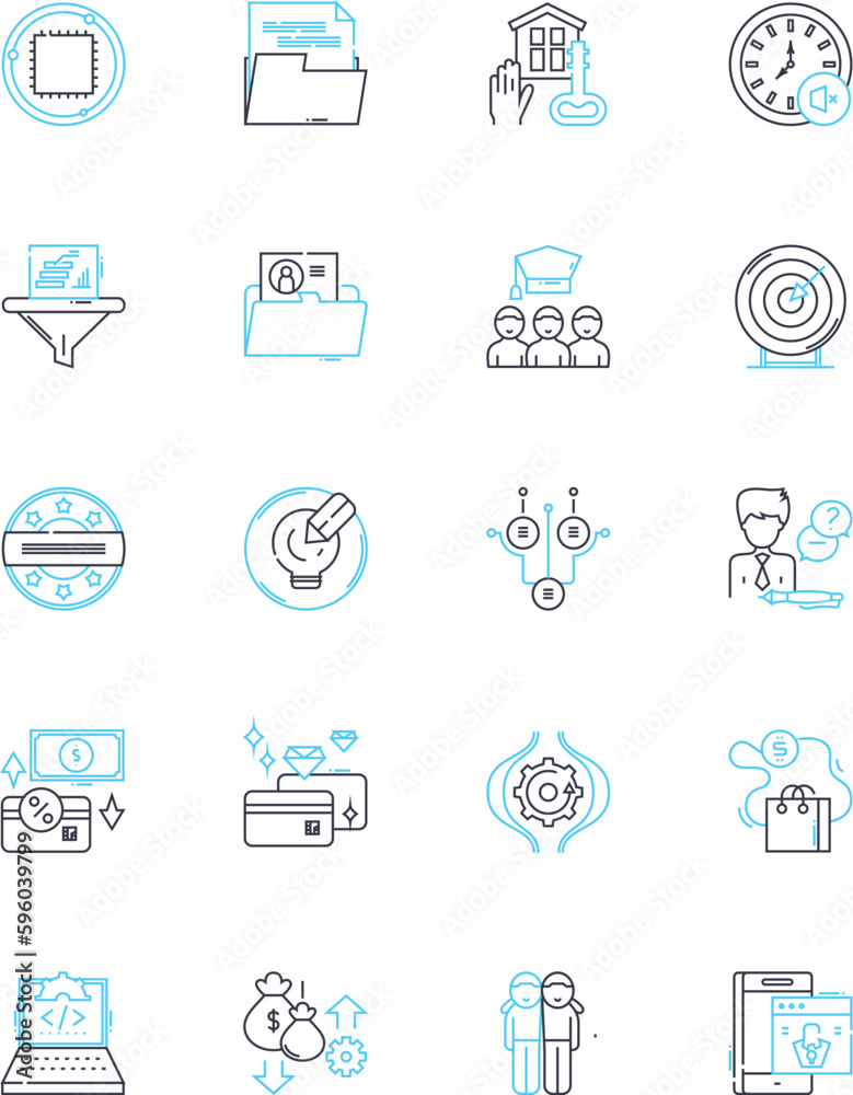 Interior design for workspace linear icons set. Productivity, Ergonomics, Spatial, Structure, Lighting, Color, Atmosphere line vector and concept signs. Layout,Texture,Comfort outline illustrations Interior design for workspace linear icons set. Productivity, Ergonomics, Spatial, Structure, Lighting, Color, Atmosphere line vector and concept signs. Layout,Texture,Comfort outline illustrations