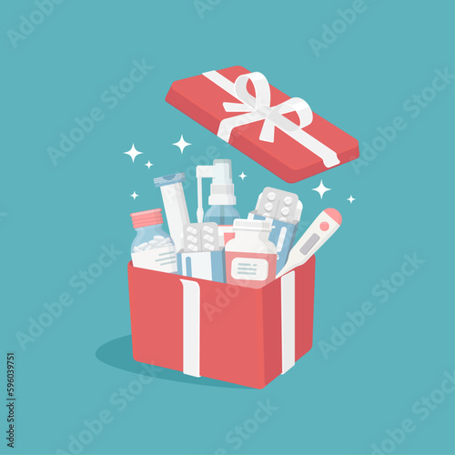 Colourful gift box with medicines