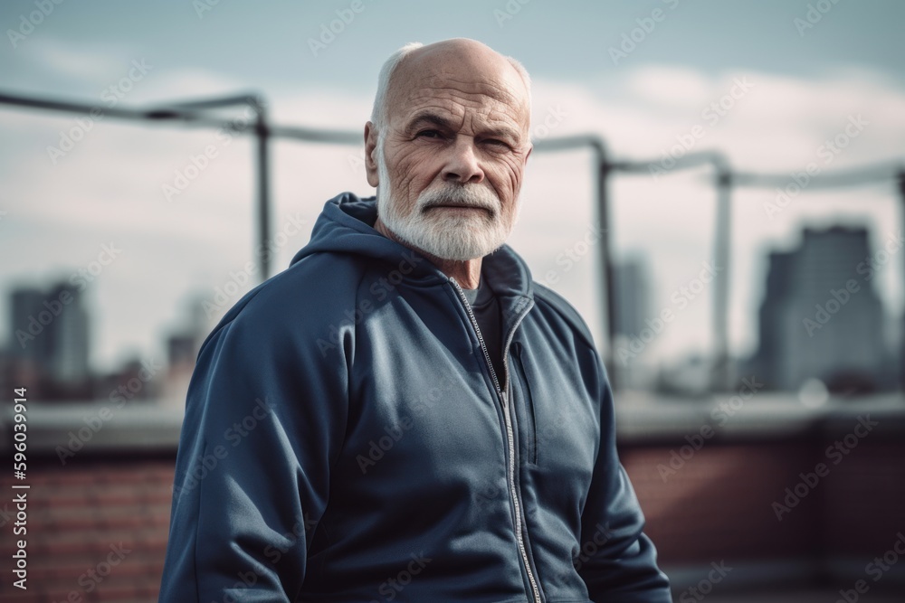 Portrait of a senior man in sportswear on the roof Portrait of a senior man in sportswear on the roof