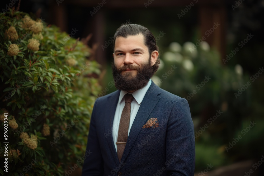 Portrait of a handsome bearded man in a blue suit. Wedding photo. Portrait of a handsome bearded man in a blue suit. Wedding photo.