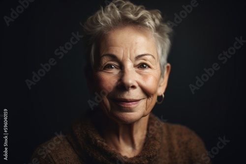 Portrait of a senior woman on a dark background. Close-up.