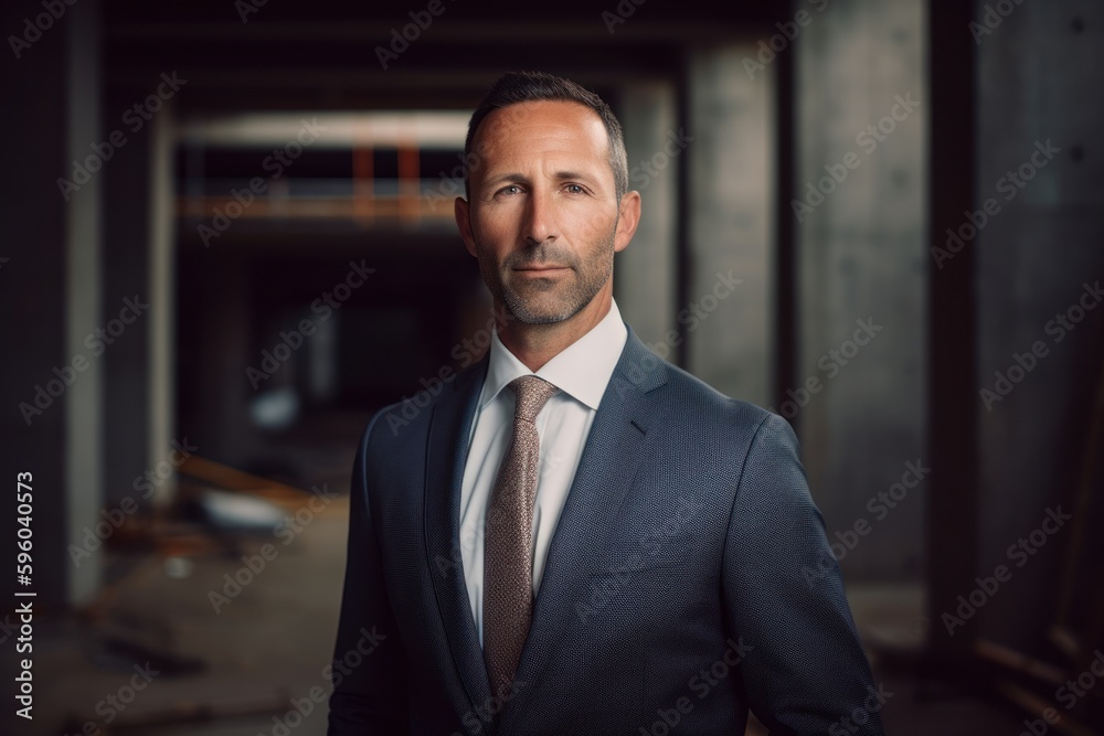 Portrait of a confident mature businessman standing in an industrial building. Portrait of a confident mature businessman standing in an industrial building.