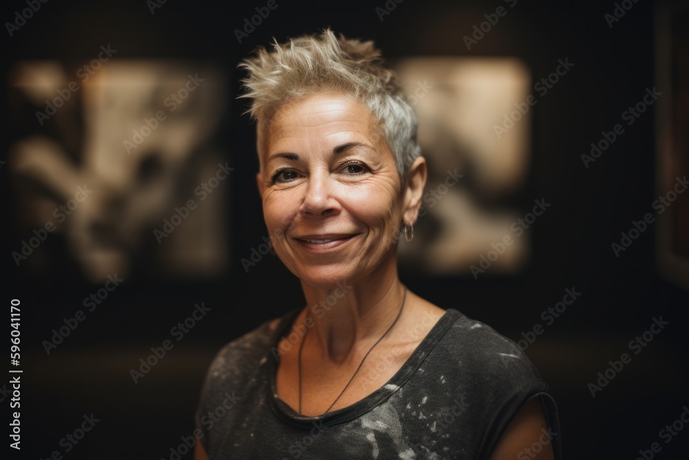 Portrait of smiling senior woman looking at camera in a museum. Portrait of smiling senior woman looking at camera in a museum.