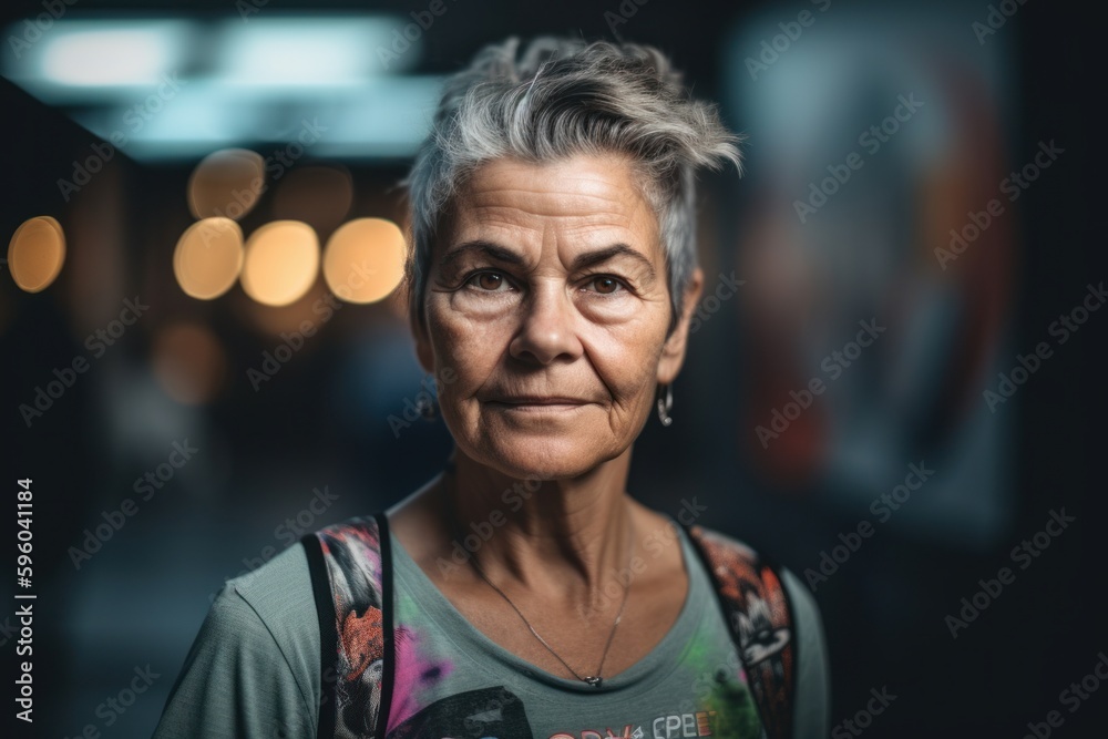 Portrait of a beautiful senior woman with grey hair in the city Portrait of a beautiful senior woman with grey hair in the city