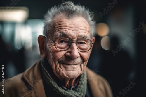 Portrait of an old man with glasses. Selective focus.