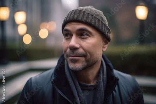Portrait of a handsome young man in a black coat, hat and scarf. © Robert MEYNER