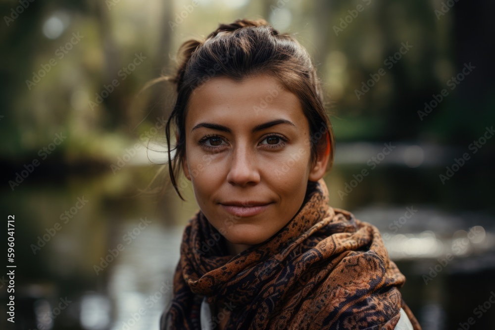 Portrait of a beautiful young woman with scarf in the autumn park Portrait of a beautiful young woman with scarf in the autumn park