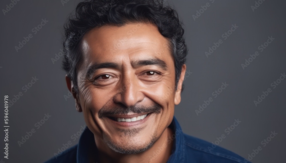 Fototapeta premium Smiling mexican man looking at camera. Generative AI 