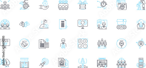 Project kickoff linear icons set. Initiative, Launch, Commencement, Foundation, Beginning, Start, Inception line vector and concept signs. Introduction,Origination,Establishment outline illustrations