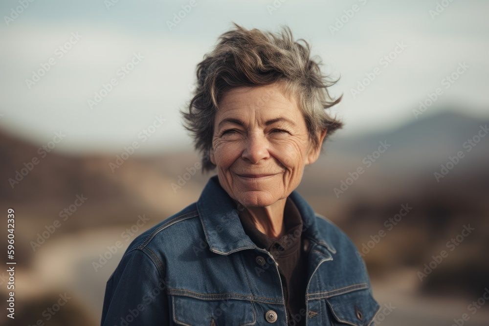 Portrait of a beautiful senior woman with short gray hair in the desert Portrait of a beautiful senior woman with short gray hair in the desert