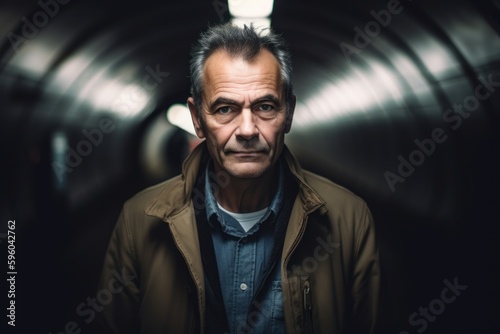 Portrait of a senior man in a subway tunnel looking at the camera