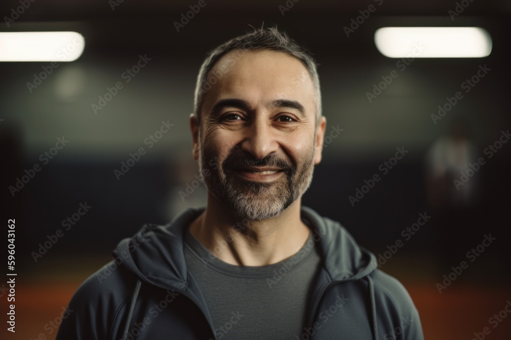 Obraz premium Portrait of a smiling middle-aged man in a gym.