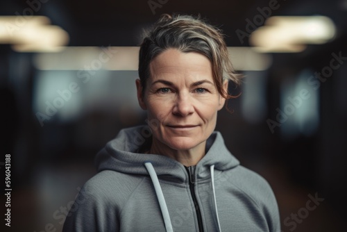 Portrait of a middle-aged woman in sportswear looking at the camera