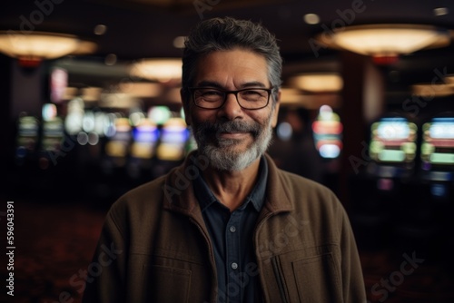 Portrait of a handsome Indian man smiling at the camera while standing in a casino