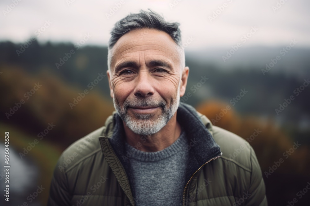 Portrait of a handsome senior man with grey beard in a park. Portrait of a handsome senior man with grey beard in a park.