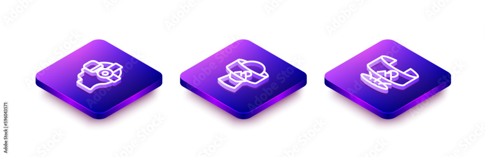 Set Isometric line Virtual reality glasses, and 360 degree view icon. Vector Set Isometric line Virtual reality glasses, and 360 degree view icon. Vector