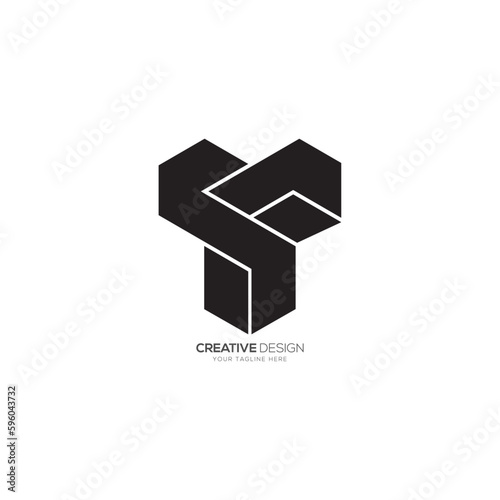 Letter T with modern unique shape flat monogram tech business logo