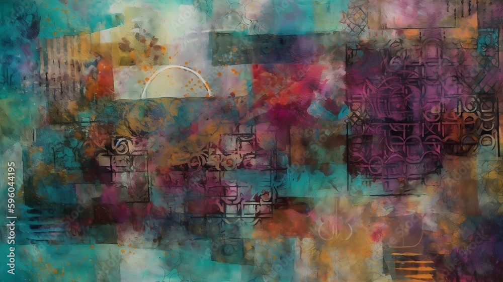abstract painting, made with various items in the style of collaged, color splash textured. generative AI abstract painting, made with various items in the style of collaged, color splash textured. generative AI