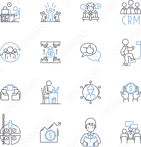 Service quality line icons collection. Consistency, Efficiency, Responsiveness, Reliability, Professionalism, Empathy, Transparency vector and linear illustration. Timeliness,Accuracy,Personalization