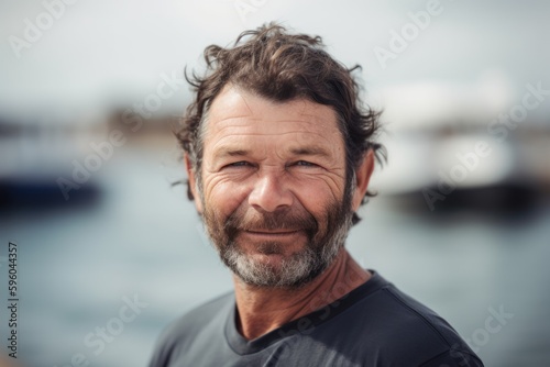 Portrait of a smiling senior man standing in front of the sea