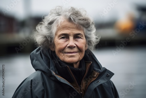 Portrait of an elderly woman in a black coat on the waterfront © Robert MEYNER