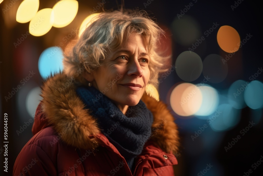Portrait of a beautiful senior woman in winter clothes at night. Portrait of a beautiful senior woman in winter clothes at night.