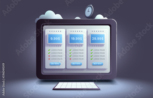 Tariff voucher buy service, box list page, website banner. Vector
