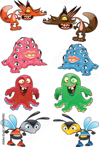 Baby monsters, funny cartoon and vector characters
