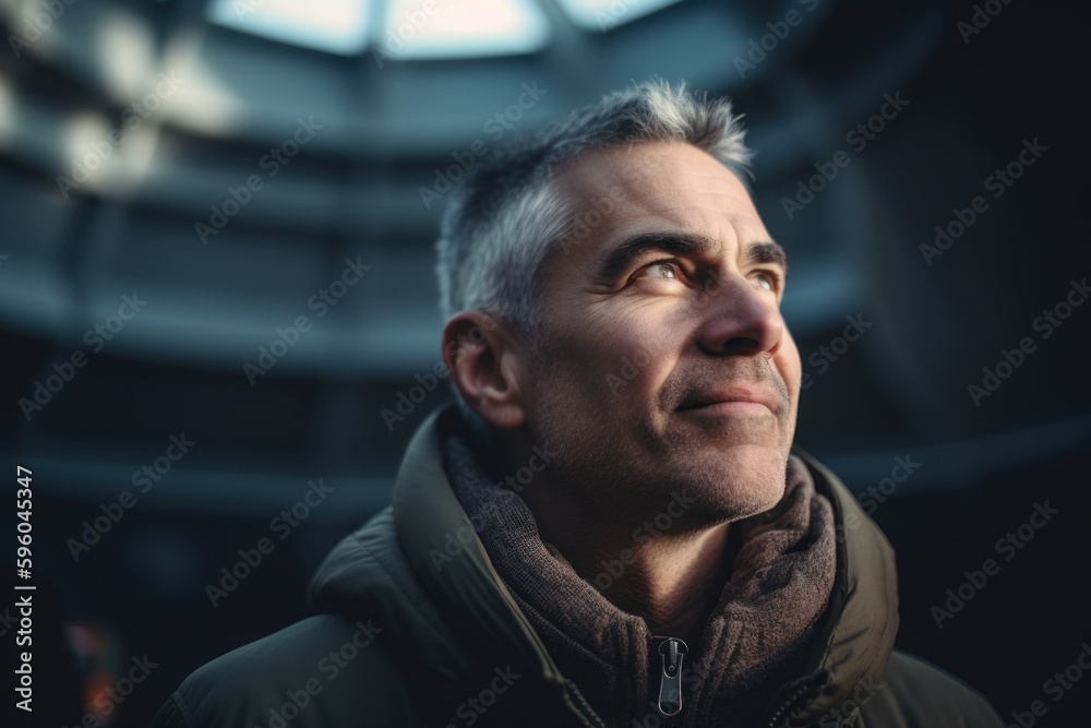 Portrait of a man with gray hair in a dark tunnel. Portrait of a man with gray hair in a dark tunnel.