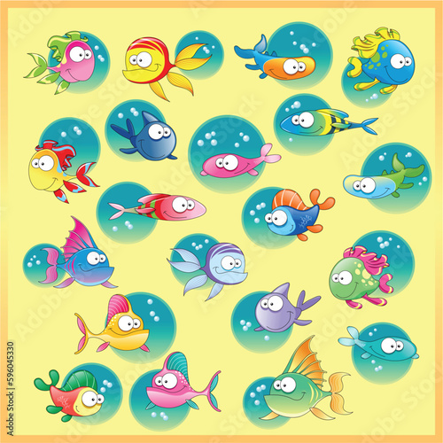 Family of fish with background. Funny cartoon and vector illustration © Designpics