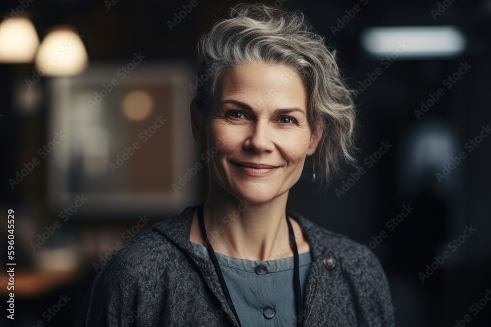 Portrait of a smiling mature woman standing in a cafe and looking at the camera