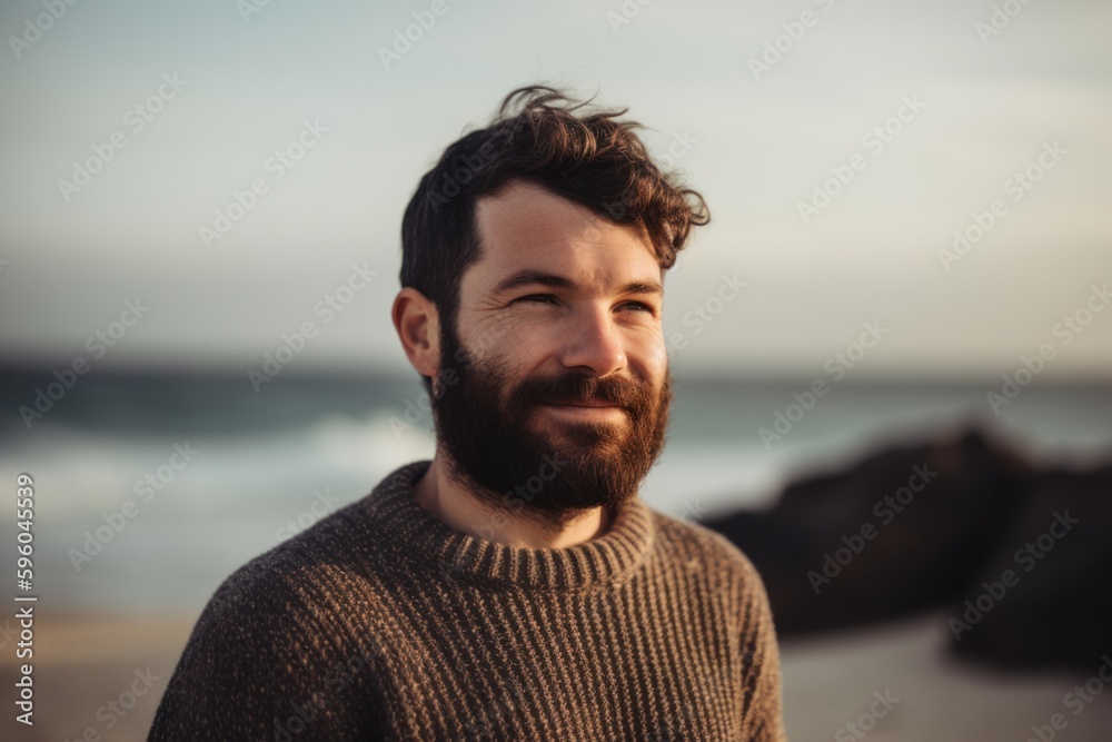 Portrait of a handsome bearded man standing on the beach at sunset Portrait of a handsome bearded man standing on the beach at sunset