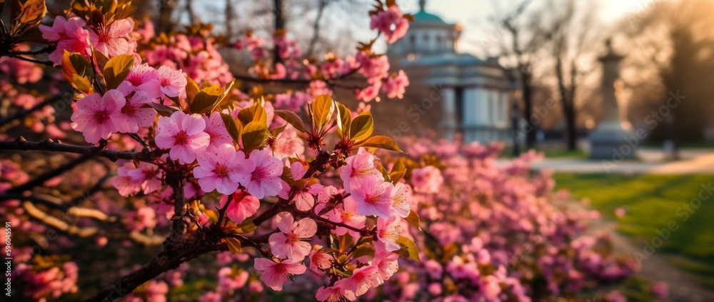 Pink flowers in the park, spring bloosom