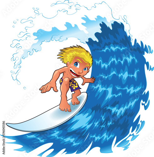 Baby surfing - Wave, cartoon vector character