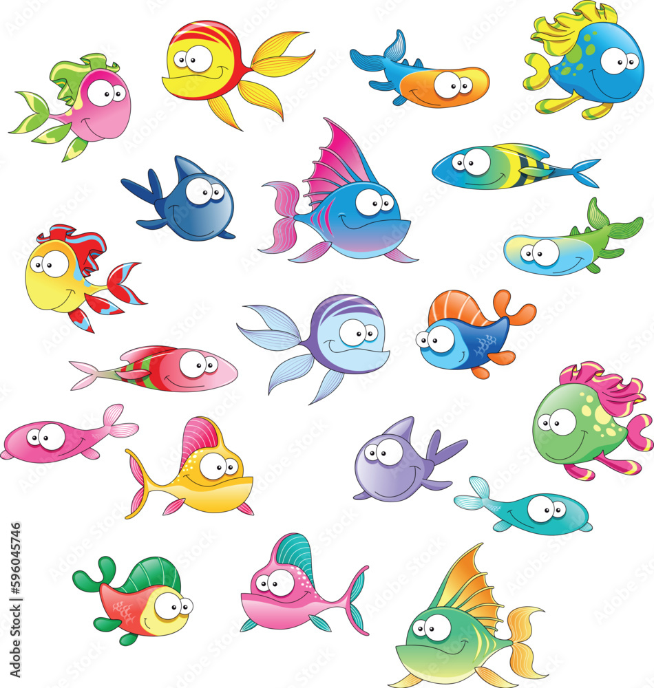 Naklejka premium Family of fish, cartoon vector characters