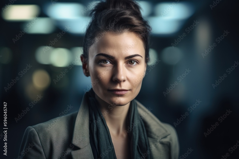 Portrait of a beautiful woman looking at the camera with a serious expression