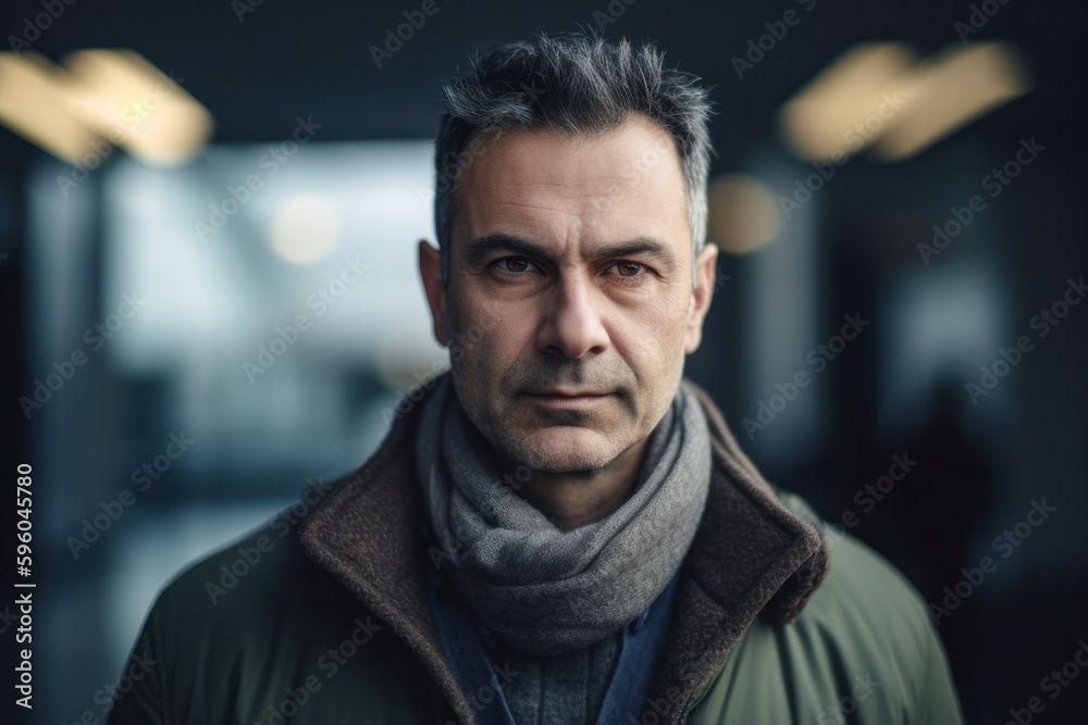 Portrait of middle-aged man in winter coat and scarf. Portrait of middle-aged man in winter coat and scarf.
