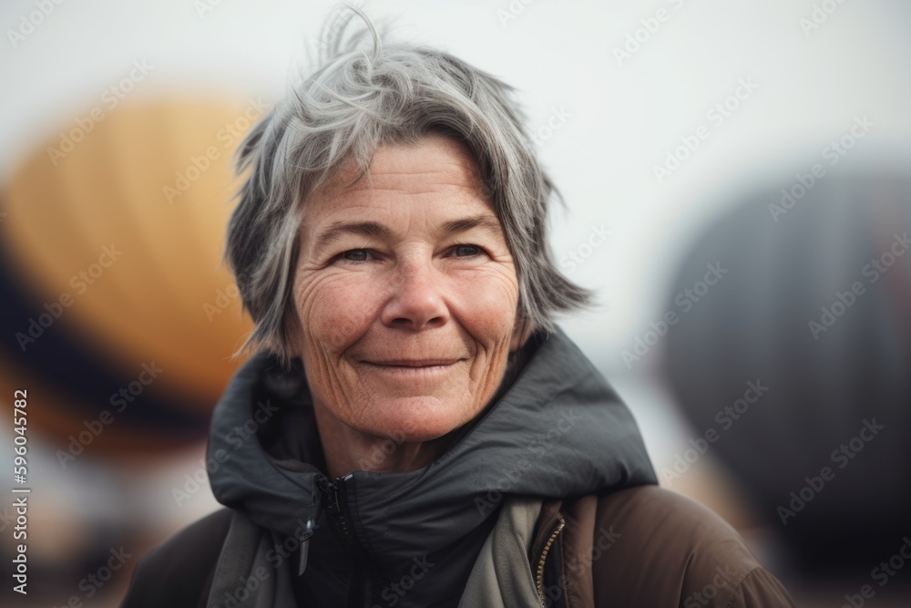 Portrait of a smiling senior woman with grey hair in the city Portrait of a smiling senior woman with grey hair in the city