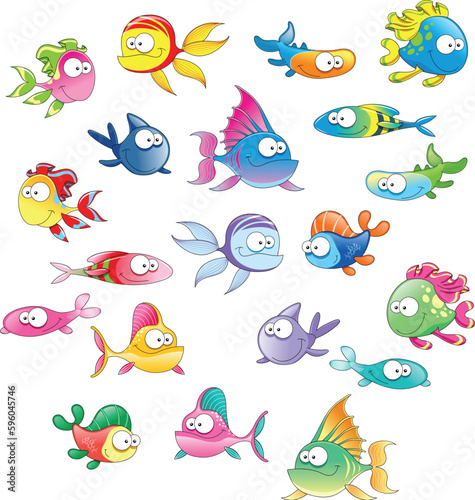 Family of fish  cartoon vector characters