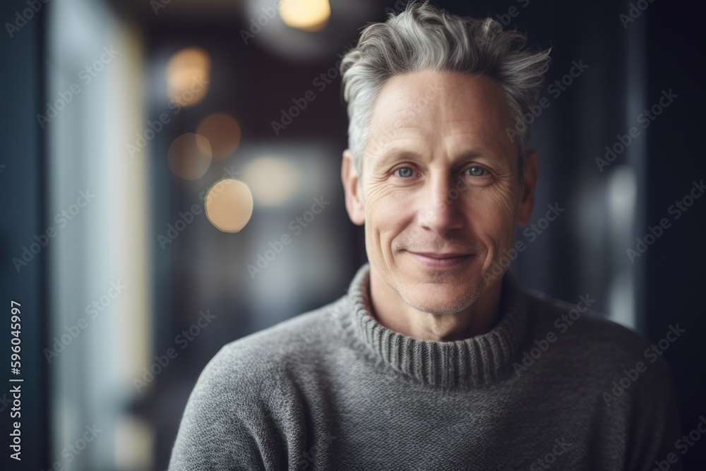 Portrait of handsome middle-aged man in sweater looking at camera Portrait of handsome middle-aged man in sweater looking at camera