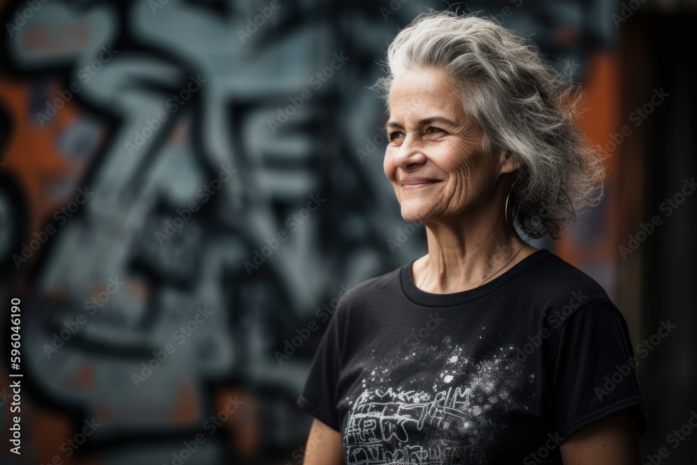 Portrait of a beautiful mature woman with grey hair and t-shirt. Portrait of a beautiful mature woman with grey hair and t-shirt.