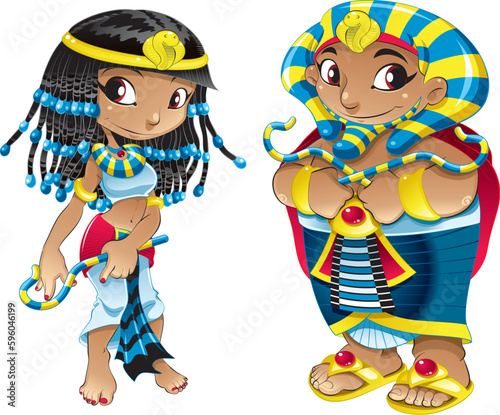 Cleopatra and Pharaoh - cartoon and vector characters